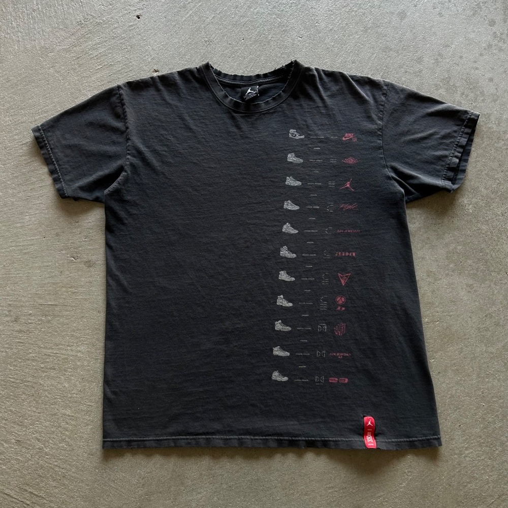 Vintage Air Jordan Shirt Size XL Black History Of Sneakers Shoe Graphic